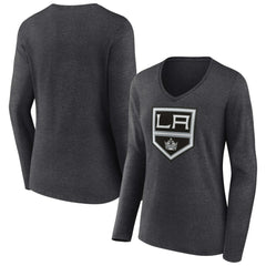 Los Angeles Kings Women's Primary Team Logo Long Sleeve V-Neck T-Shirt - Heather Charcoal | NHL online