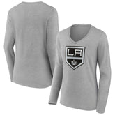 Los Angeles Kings Women's Primary Logo Team Long Sleeve V-Neck T-Shirt - Heather Gray | NHL online