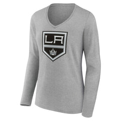Los Angeles Kings Women's Primary Logo Team Long Sleeve V-Neck T-Shirt - Heather Gray | NHL online