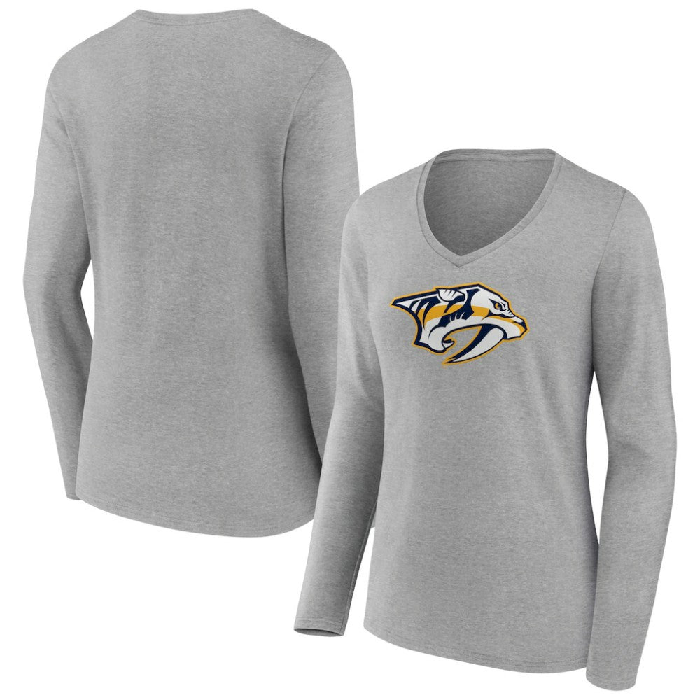 Nashville Predators Women's Primary Logo Team Long Sleeve V-Neck T-Shirt - Heather Gray | NHL discount