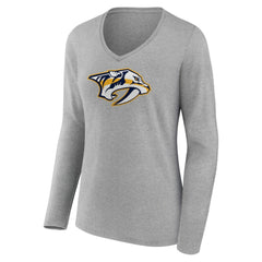 Nashville Predators Women's Primary Logo Team Long Sleeve V-Neck T-Shirt - Heather Gray | NHL discount