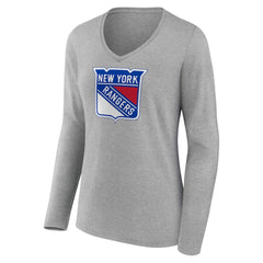 New York Rangers Women's Primary Logo Team Long Sleeve V-Neck T-Shirt - Heather Gray | NHL near me