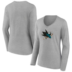 San Jose Sharks Women's Primary Logo Team Long Sleeve V-Neck T-Shirt - Heather Gray | NHL discount