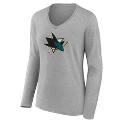San Jose Sharks Women's Primary Logo Team Long Sleeve V-Neck T-Shirt - Heather Gray | NHL discount