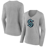 Seattle Kraken Women's Primary Logo Team Long Sleeve V-Neck T-Shirt - Heather Gray | NHL discount