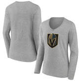 Vegas Golden Knights Women's Primary Logo Team Long Sleeve V-Neck T-Shirt - Heather Gray | NHL sale