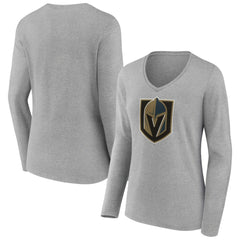 Vegas Golden Knights Women's Primary Logo Team Long Sleeve V-Neck T-Shirt - Heather Gray | NHL sale