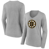 Boston Bruins Women's Primary Logo Team Long Sleeve V-Neck T-Shirt - Heather Gray | NHL discount
