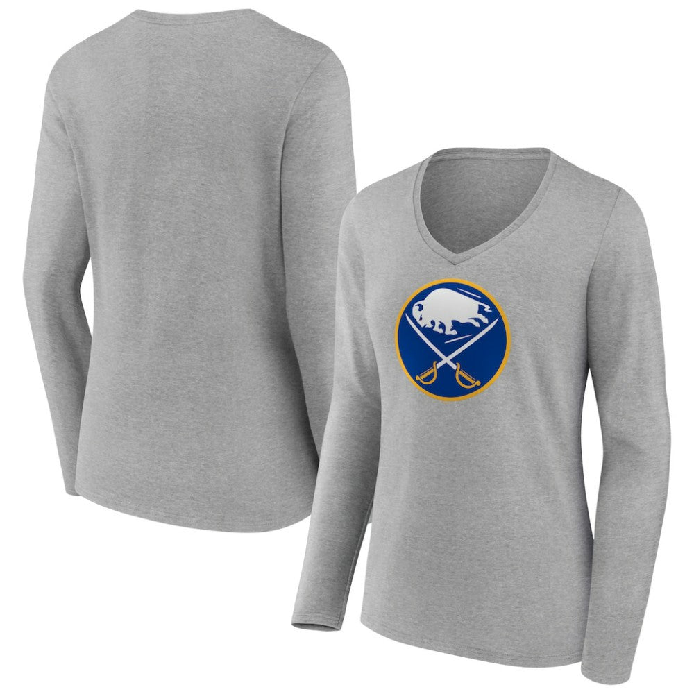 Buffalo Sabres Women's Primary Logo Team Long Sleeve V-Neck T-Shirt - Heather Gray | NHL discount