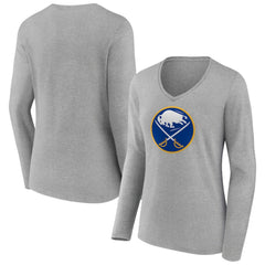 Buffalo Sabres Women's Primary Logo Team Long Sleeve V-Neck T-Shirt - Heather Gray | NHL discount