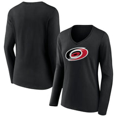 Carolina Hurricanes Women's Primary Team Logo Long Sleeve V-Neck T-Shirt - Black | NHL online