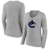 Vancouver Canucks Women's Primary Logo Team Long Sleeve V-Neck T-Shirt - Heather Gray | NHL near me