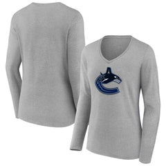 Vancouver Canucks Women's Primary Logo Team Long Sleeve V-Neck T-Shirt - Heather Gray | NHL near me