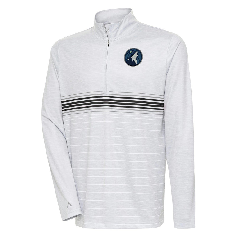 Minnesota Timberwolves Antigua Bullseye Quarter-Zip Pullover Top Heather Gray/Black