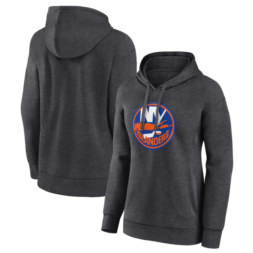 New York Islanders Women's Primary Logo Pullover Hoodie - Charcoal | NHL Clearance