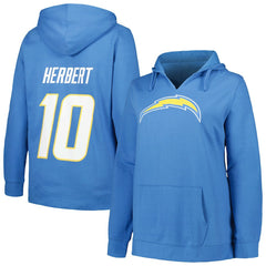 Justin Herbert Los Angeles Chargers Profile Women's Plus Size Player Name & Number Pullover Hoodie - Powder Blue - NFL