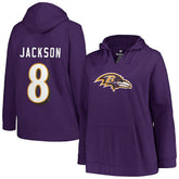 Lamar Jackson Baltimore Ravens Profile Women's Plus Size Player Name & Number Pullover Hoodie - Purple - NFL
