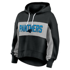 Carolina Panthers Women's Filled Stat Sheet Lighweight Modest Crop Hoodie - Black - Fanatics