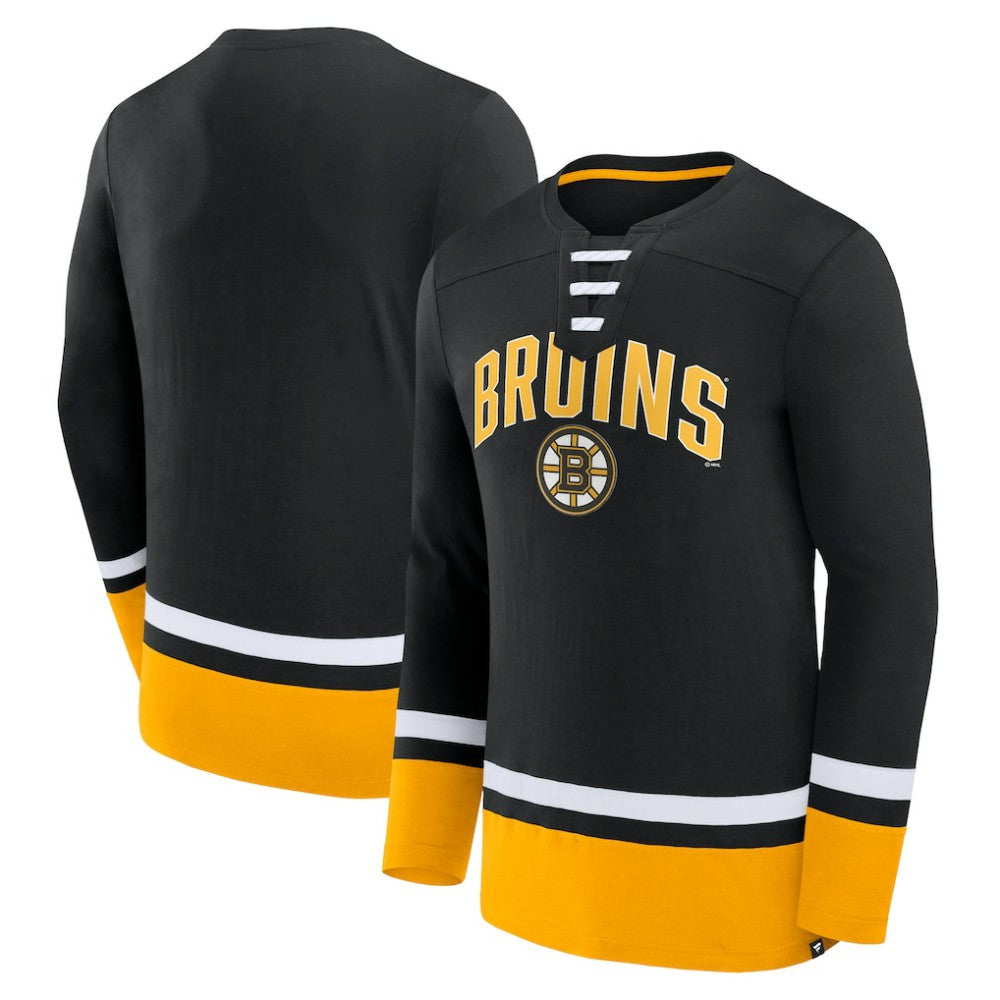 Boston Bruins Fanatics Back Pass Lace-Up Long Sleeve T-Shirt - Black | Fanatics near me