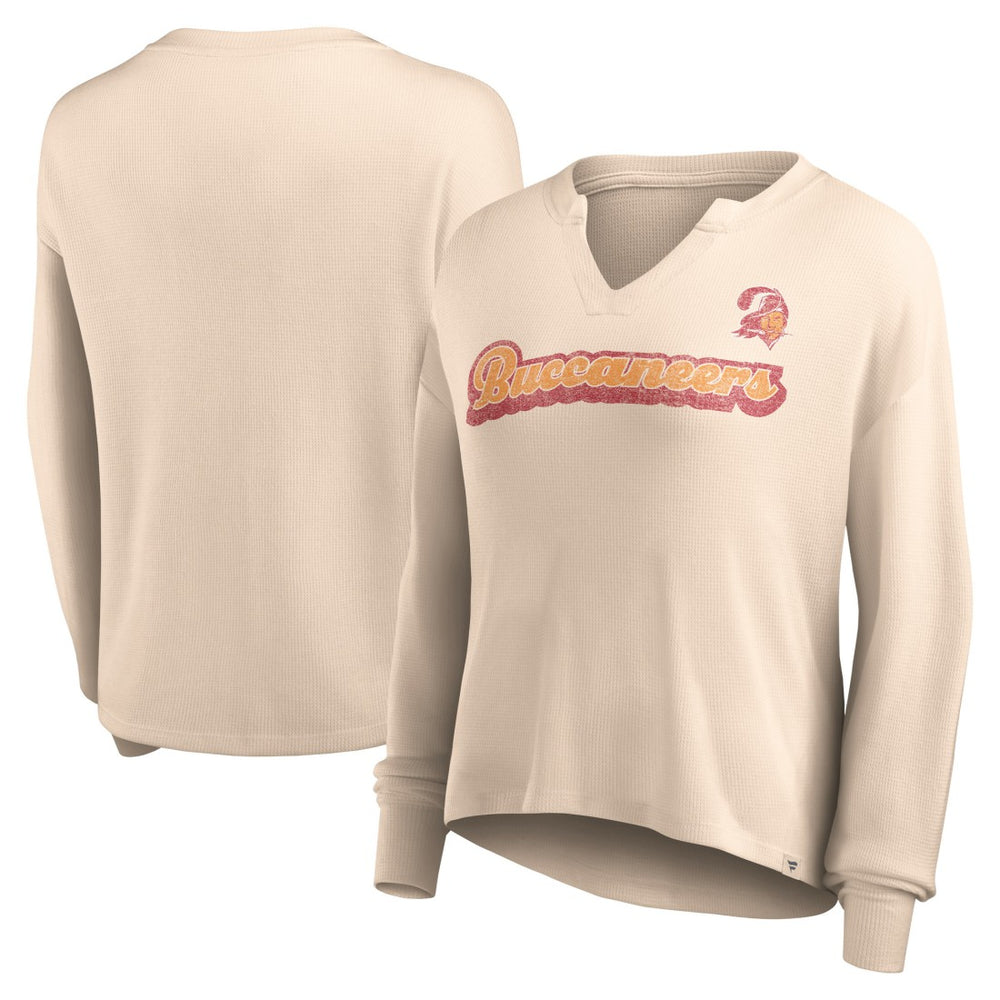 Tampa Bay Buccaneers Women's Go For It Notch Neck Waffle Knit Lightweight Long Sleeve T-Shirt - Tan - Fanatics