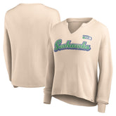 Seattle Seahawks Women's Go For It Notch Neck Waffle Knit Lightweight Long Sleeve T-Shirt - Tan - Fanatics