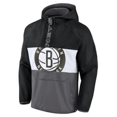 Fanatics Brooklyn Nets Anorak Flagrant Foul Color-Block Raglan Hoodie Half-Zip Jacket Black/Gray