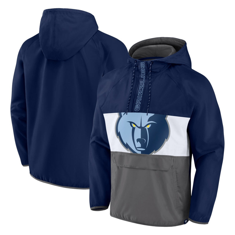 Fanatics Memphis Grizzlies Anorak Flagrant Foul Color-Block Raglan Hoodie Half-Zip Jacket Navy/Gray