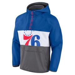 Fanatics Philadelphia 76ers Anorak Flagrant Foul Color-Block Raglan Hoodie Half-Zip Jacket Royal/Gray
