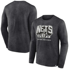 Fanatics Brooklyn Nets Front Court Press Snow Wash Long Sleeve T-Shirt Heather Charcoal