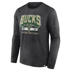 Fanatics Milwaukee Bucks Front Court Press Snow Wash Long Sleeve T-Shirt Heather Charcoal