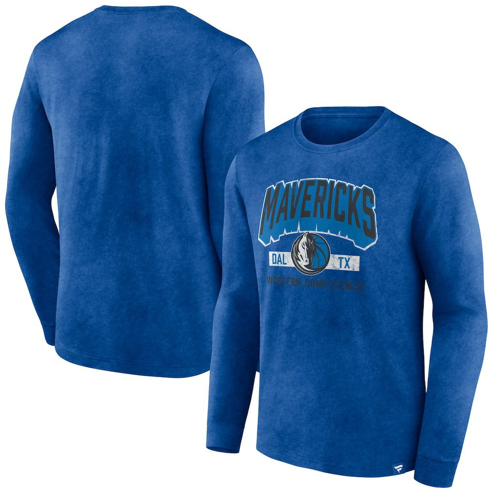 Fanatics Dallas Mavericks Front Court Press Snow Wash Long Sleeve T-Shirt Heather Royal