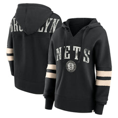 Fanatics Brooklyn Nets Women's Bold Move Dolman V-Neck High Hip Hoodie Black