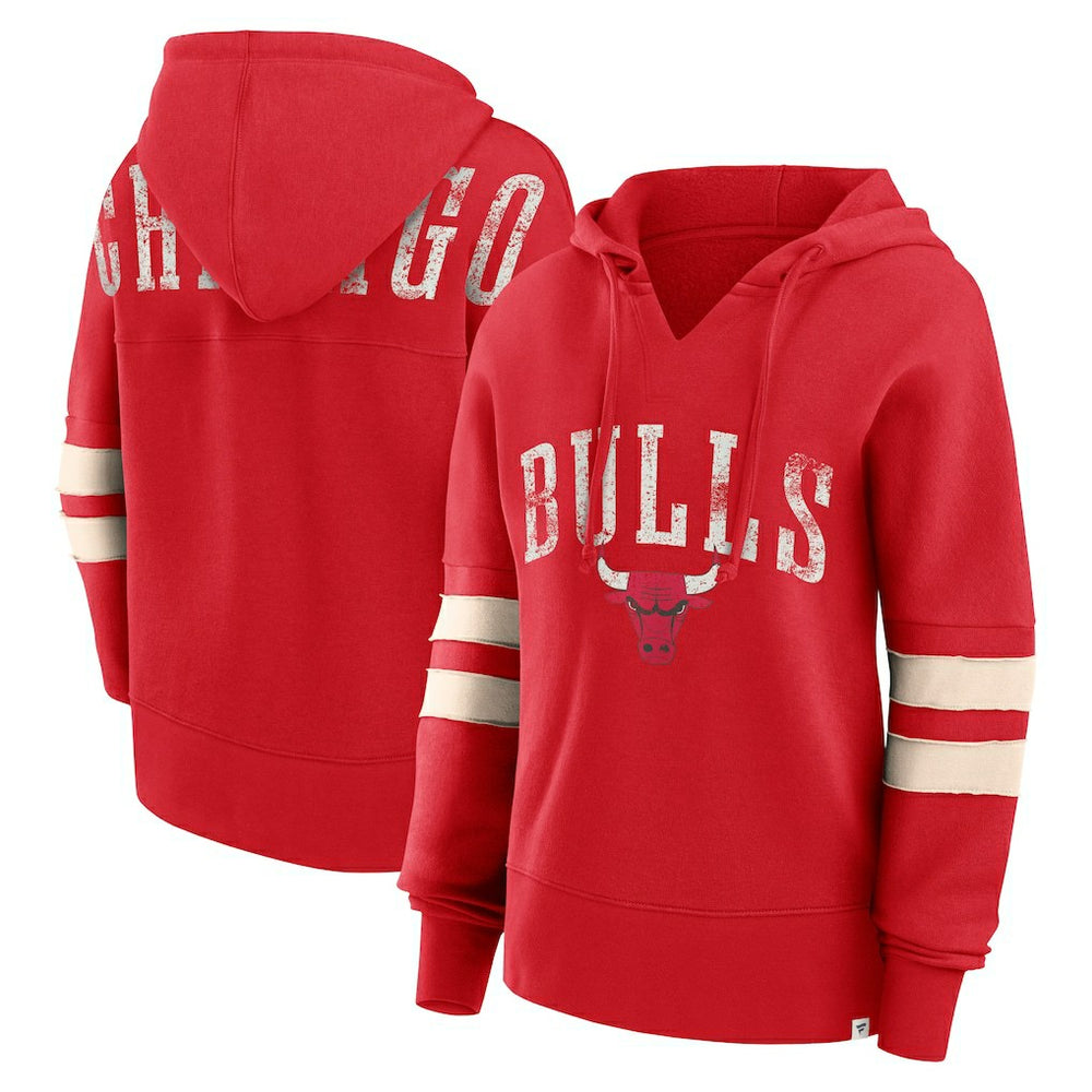 Fanatics Chicago Bulls Women's Bold Move Dolman V-Neck High Hip Hoodie Red