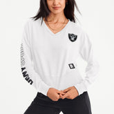 Las Vegas Raiders DKNY Sport Women's Lily V-Neck Pullover Sweatshirt - White - NFL