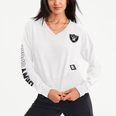 Las Vegas Raiders DKNY Sport Women's Lily V-Neck Pullover Sweatshirt - White - NFL