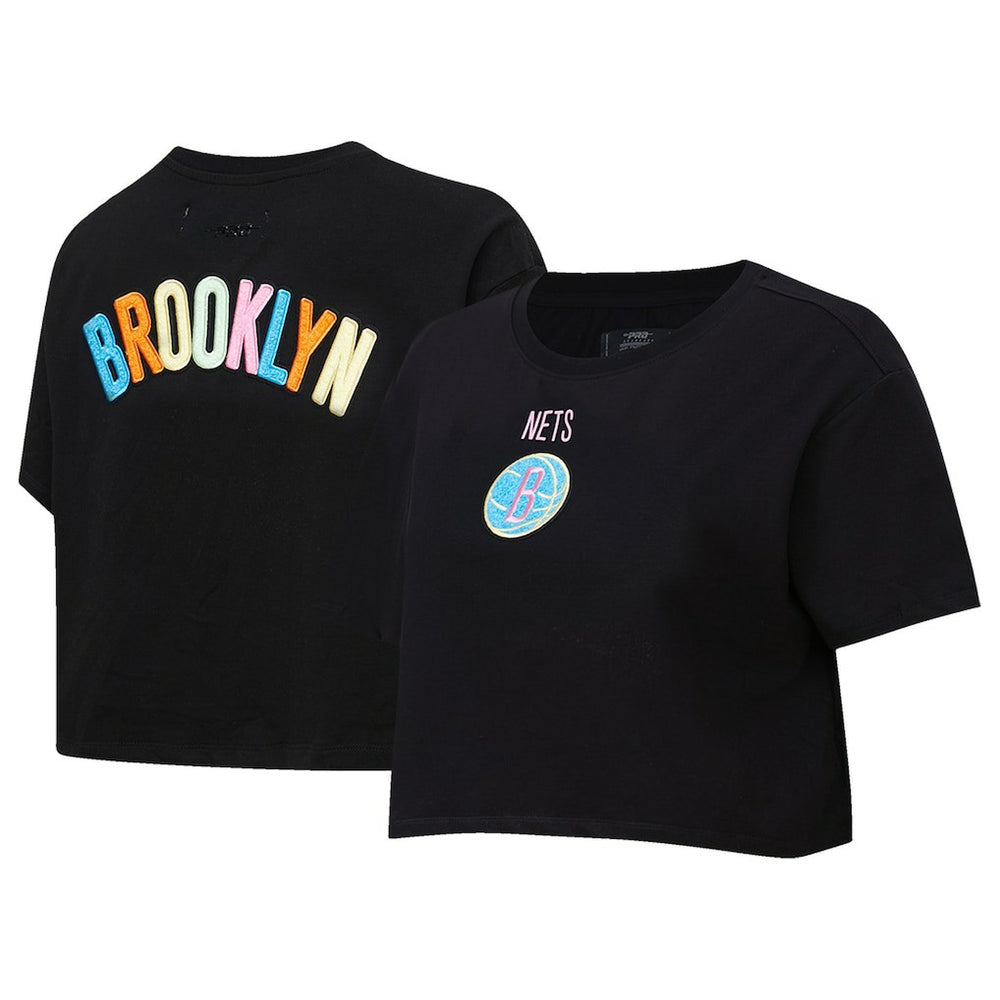 Brooklyn Nets Pro Standard Women's Washed Neon Cropped Boxy T-Shirt Black