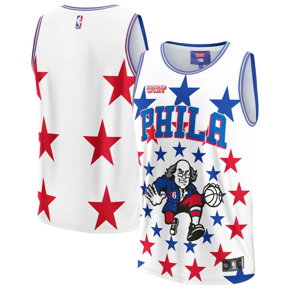 Fanatics Philadelphia 76ers NBA & KidSuper Studios Unisex Hometown Jersey White