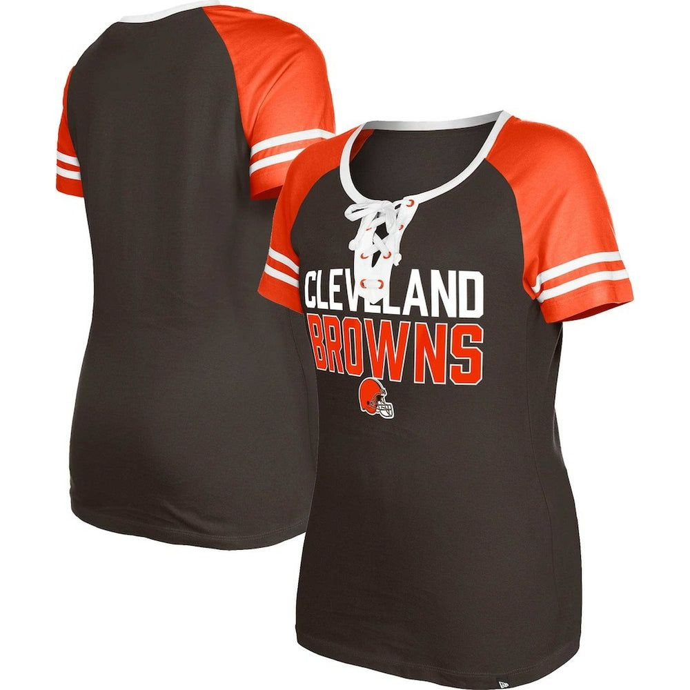 Cleveland Browns New Era Women's Raglan Lace-Up T-Shirt - Brown - NFL