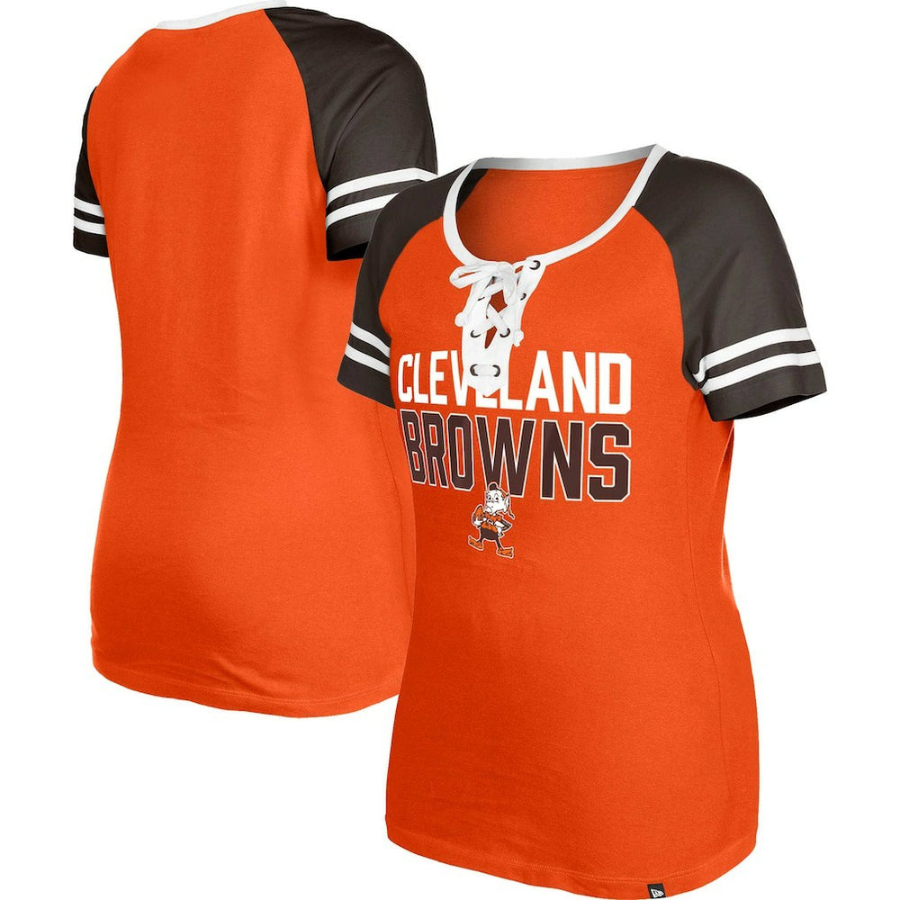 Cleveland Browns New Era Women's Throwback Raglan Lace-Up T-Shirt - Orange - NFL
