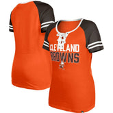 Cleveland Browns New Era Women's Throwback Raglan Lace-Up T-Shirt - Orange - NFL
