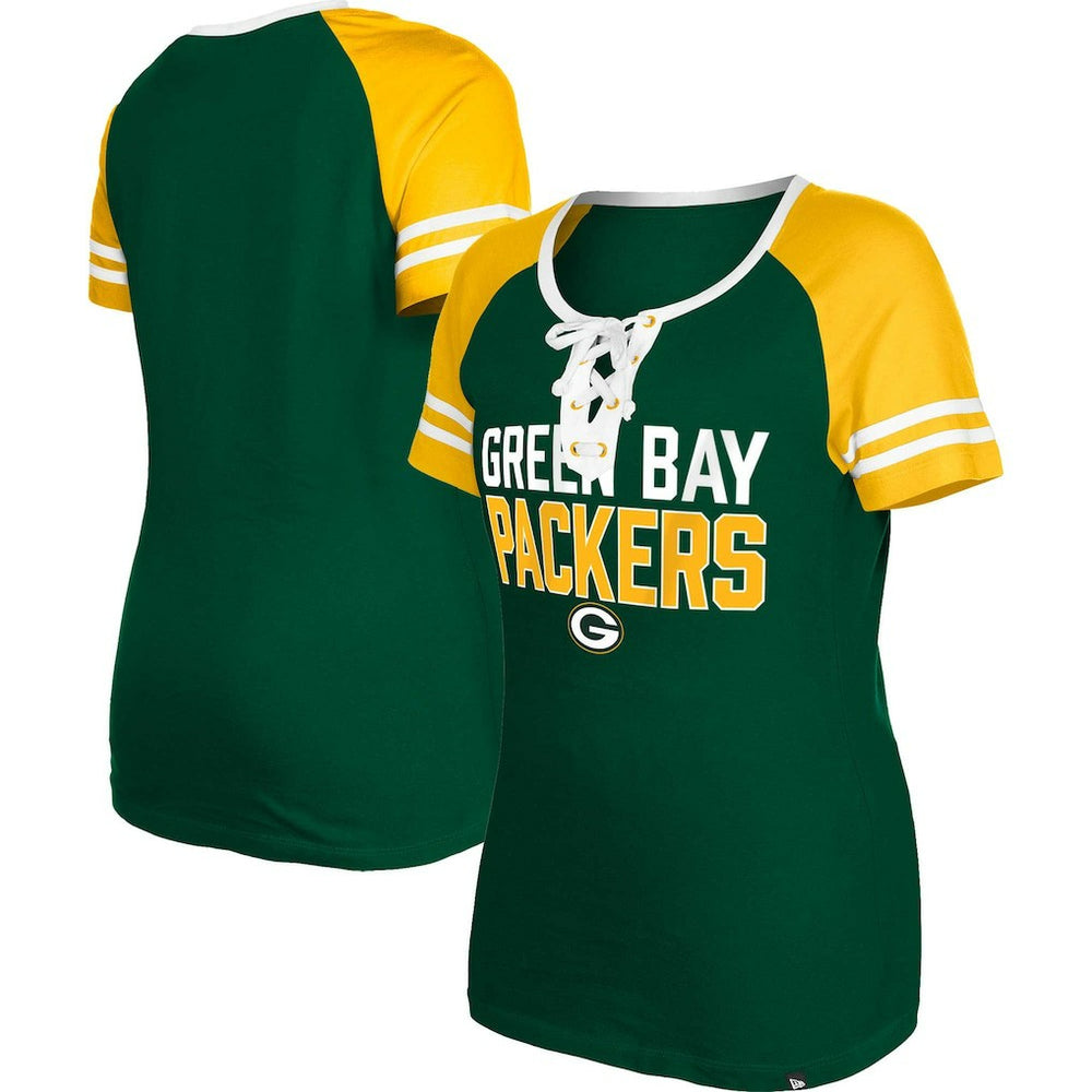Green Bay Packers New Era Women's Raglan Lace-Up T-Shirt - Green - NFL