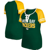 Green Bay Packers New Era Women's Raglan Lace-Up T-Shirt - Green - NFL