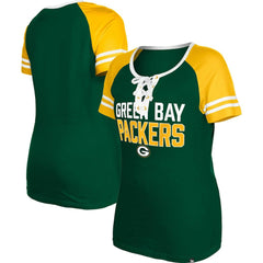 Green Bay Packers New Era Women's Raglan Lace-Up T-Shirt - Green - NFL