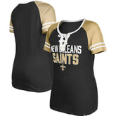 New Orleans Saints New Era Women's Raglan Lace-Up T-Shirt - Black - NFL