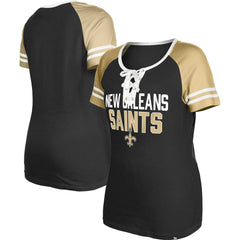 New Orleans Saints New Era Women's Raglan Lace-Up T-Shirt - Black - NFL