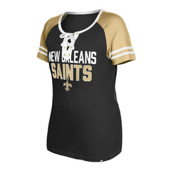 New Orleans Saints New Era Women's Raglan Lace-Up T-Shirt - Black - NFL