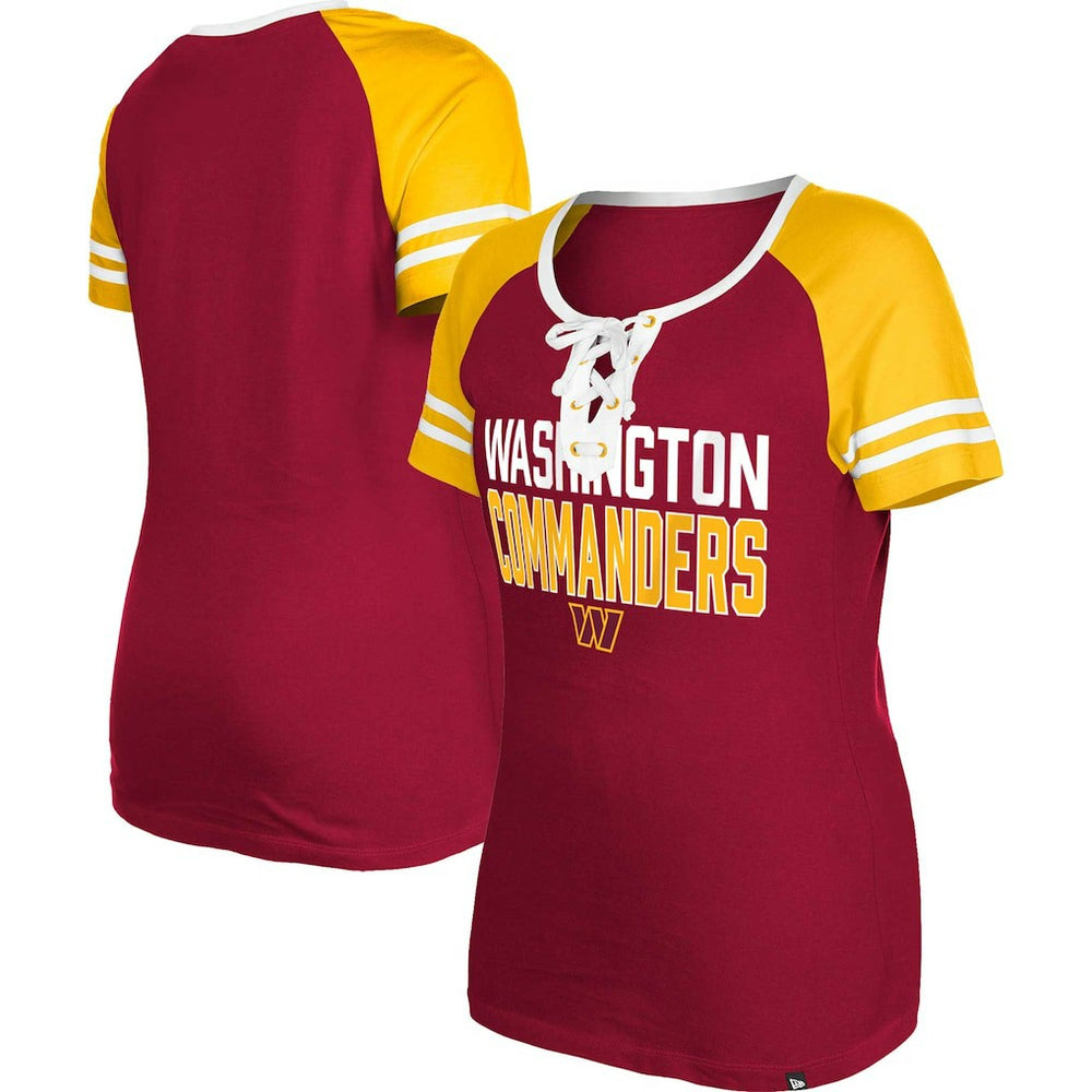 Washington Commanders New Era Women's Raglan Lace-Up T-Shirt - Burgundy - NFL