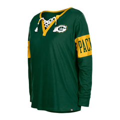 Green Bay Packers New Era Women's Lace-Up Notch Neck Long Sleeve T-Shirt - Green - NFL