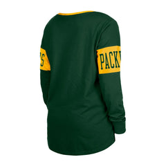 Green Bay Packers New Era Women's Lace-Up Notch Neck Long Sleeve T-Shirt - Green - NFL