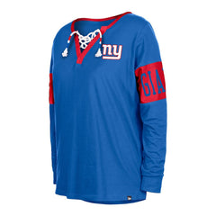 New York Giants New Era Women's Lace-Up Notch Neck Long Sleeve T-Shirt - Royal - NFL